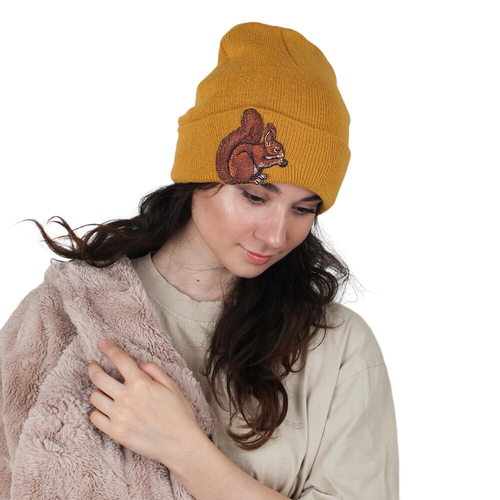 3460 Squirrel Beanie Hat and , Unisex Cute Pink Warm Winter Hats, Stylish